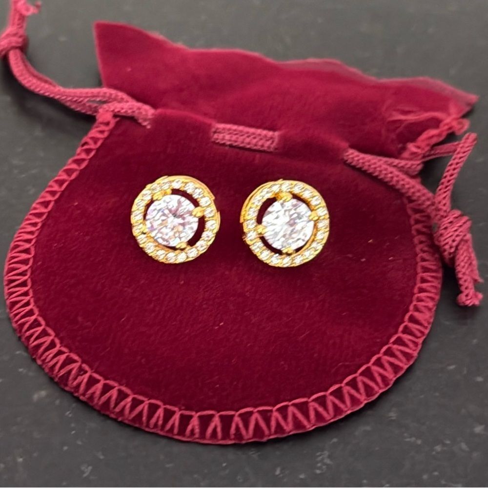 Firebright Open Halo Crystal Studs – .5” Gold Over Silver Brilliant Earrings - Picture 4 of 7
